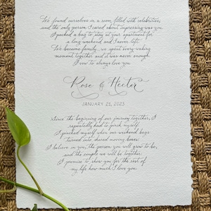 A4 and 11x14 Cotton Paper Handwritten letter, Calligraphy Wedding Vows, Valentine’s Day Letter, Anniversary, Love Letter, Poems,etc