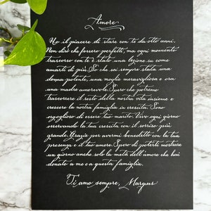8.5x11in Handwritten Letter, Black Paper, Calligraphy Wedding Vows, Valentine’s Day Letter, Anniversary, Love Letter, Poems, Holiday Gift