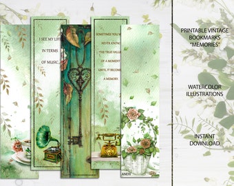 Watercolor Vintage Bookmarks: Antique Scrapbook Tags (Digital Download)