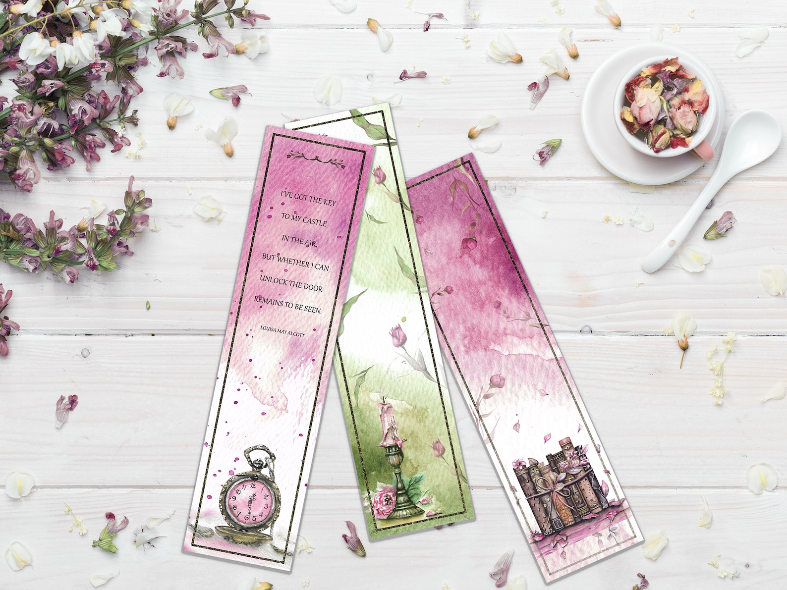 Printable Vintage Bookmarks with Watercolor Illustrations Etsy