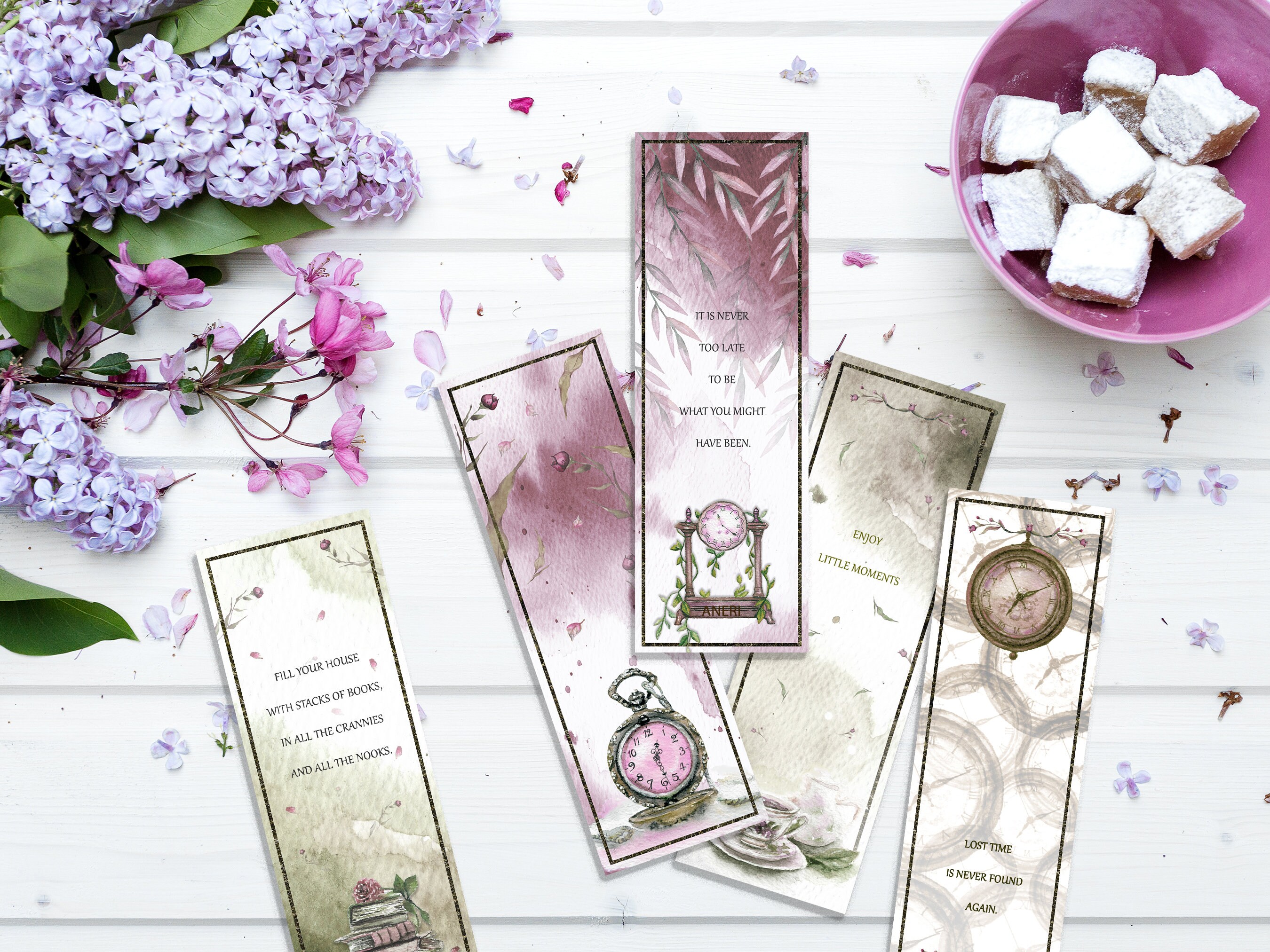 Printable Vintage Bookmarks, Digital Bookmarks PNG, Watercolor Labels ...