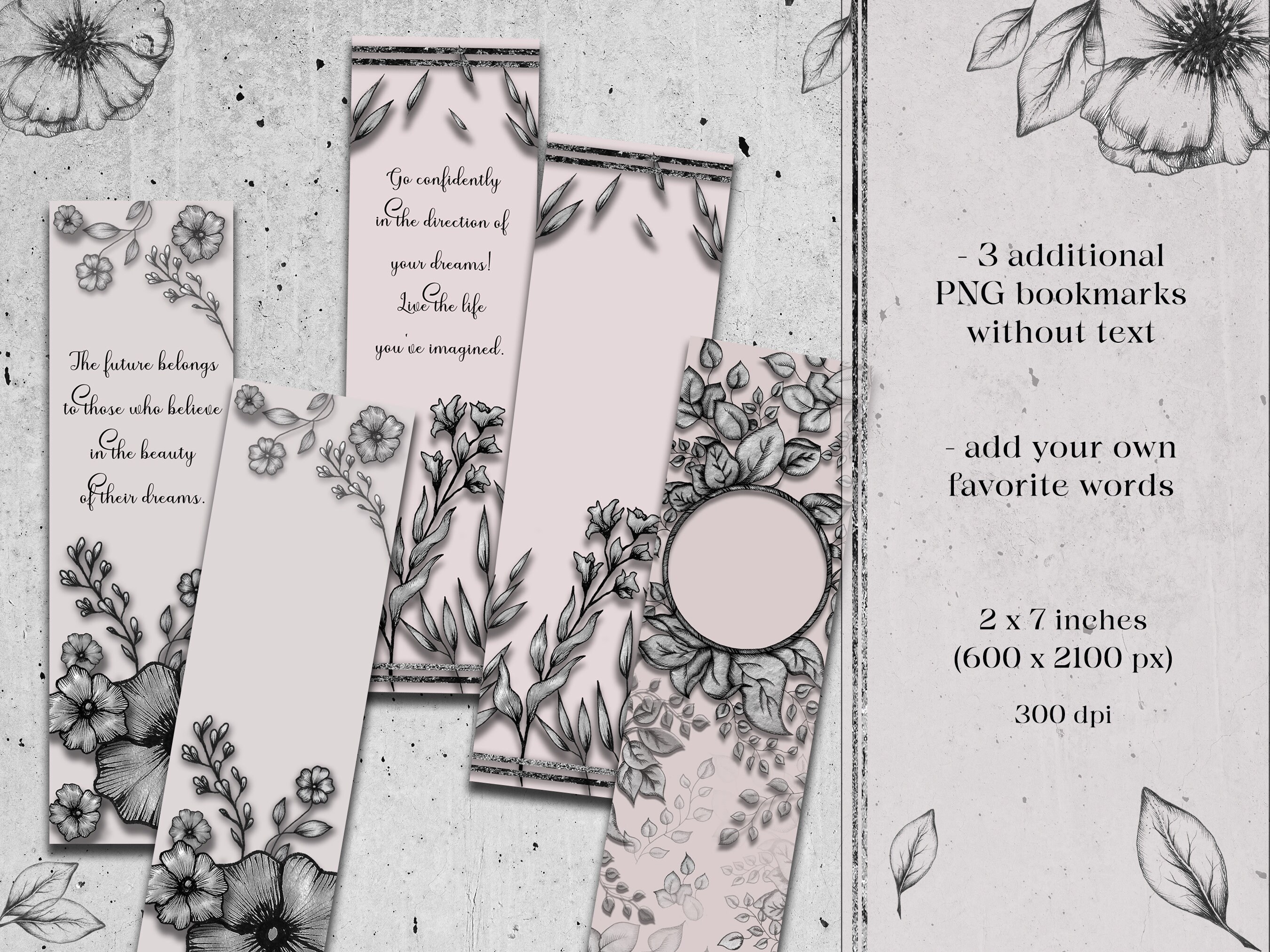 Printable Bookmarks flower Dreams Set of 5 Etsy