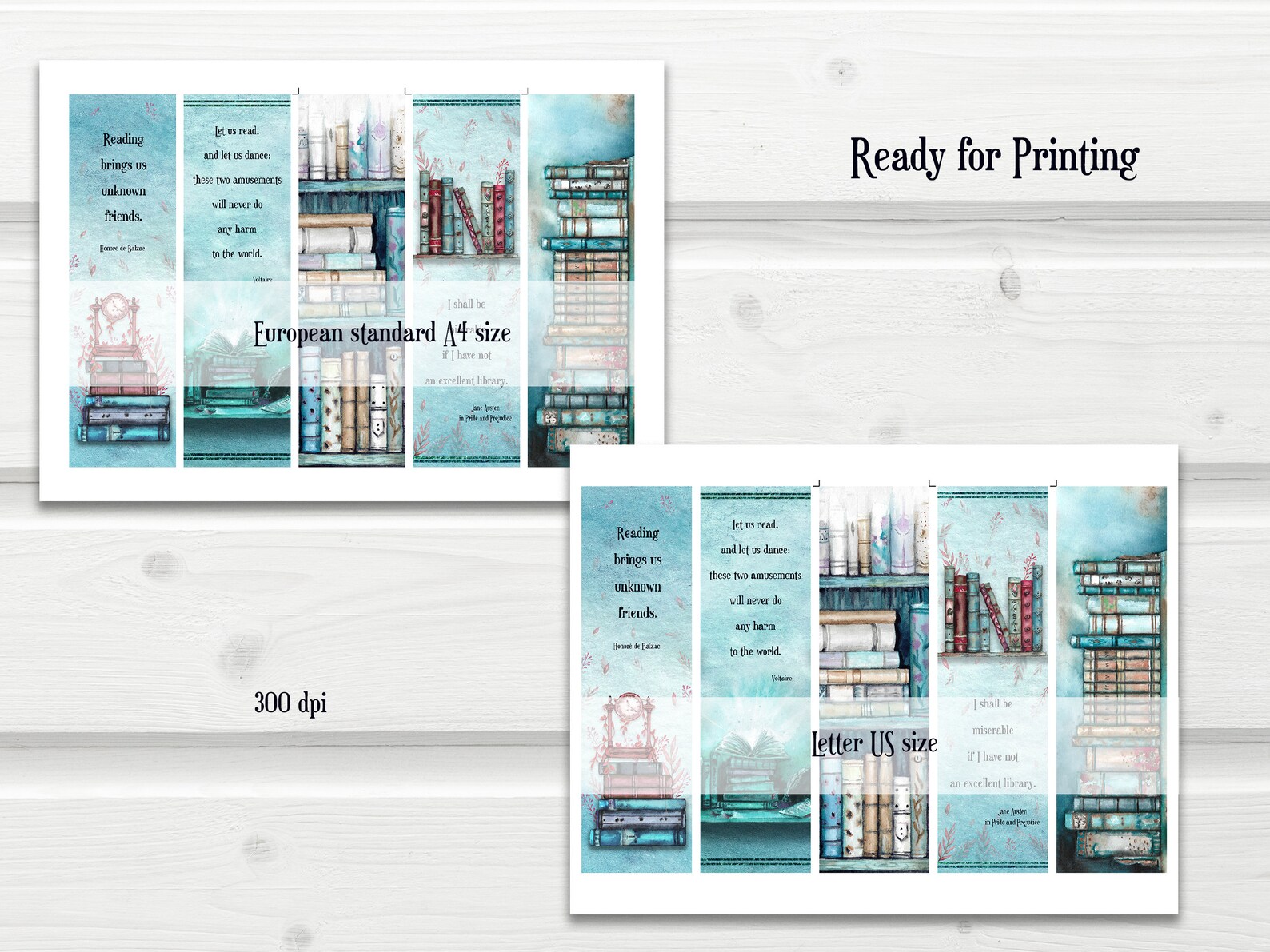 Printable Bookmarks Bookshelf, PNG Bookmark With Vintage Watercolor ...