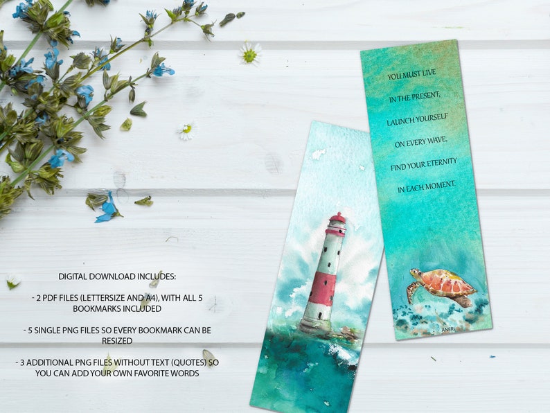 Printable Bookmarks With Watercolor Illustrations, Summer, Sea Bookmark ...
