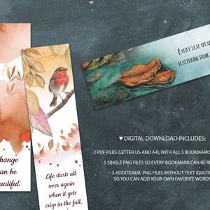 Printable Bookmarks With Fall Watercolor Illustrations, Colorful Autumn ...