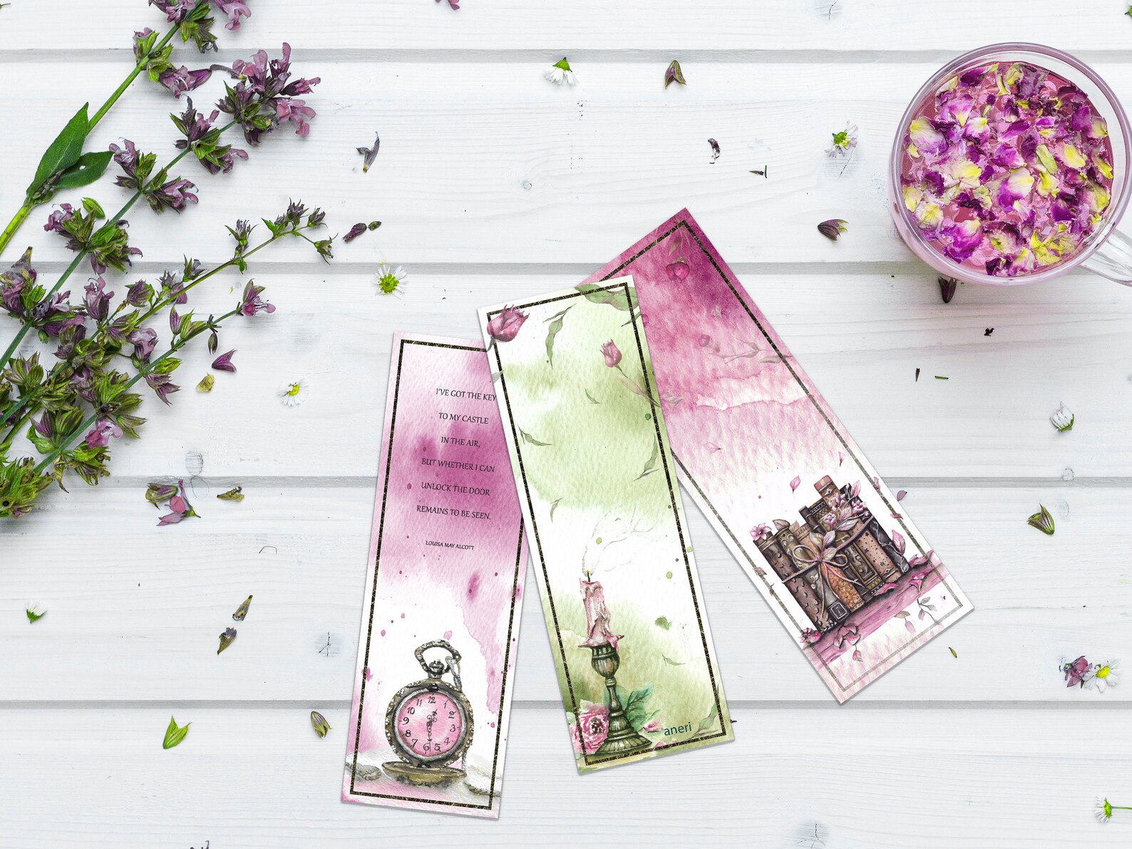 Printable Vintage Bookmarks With Watercolor Illustrations - Etsy