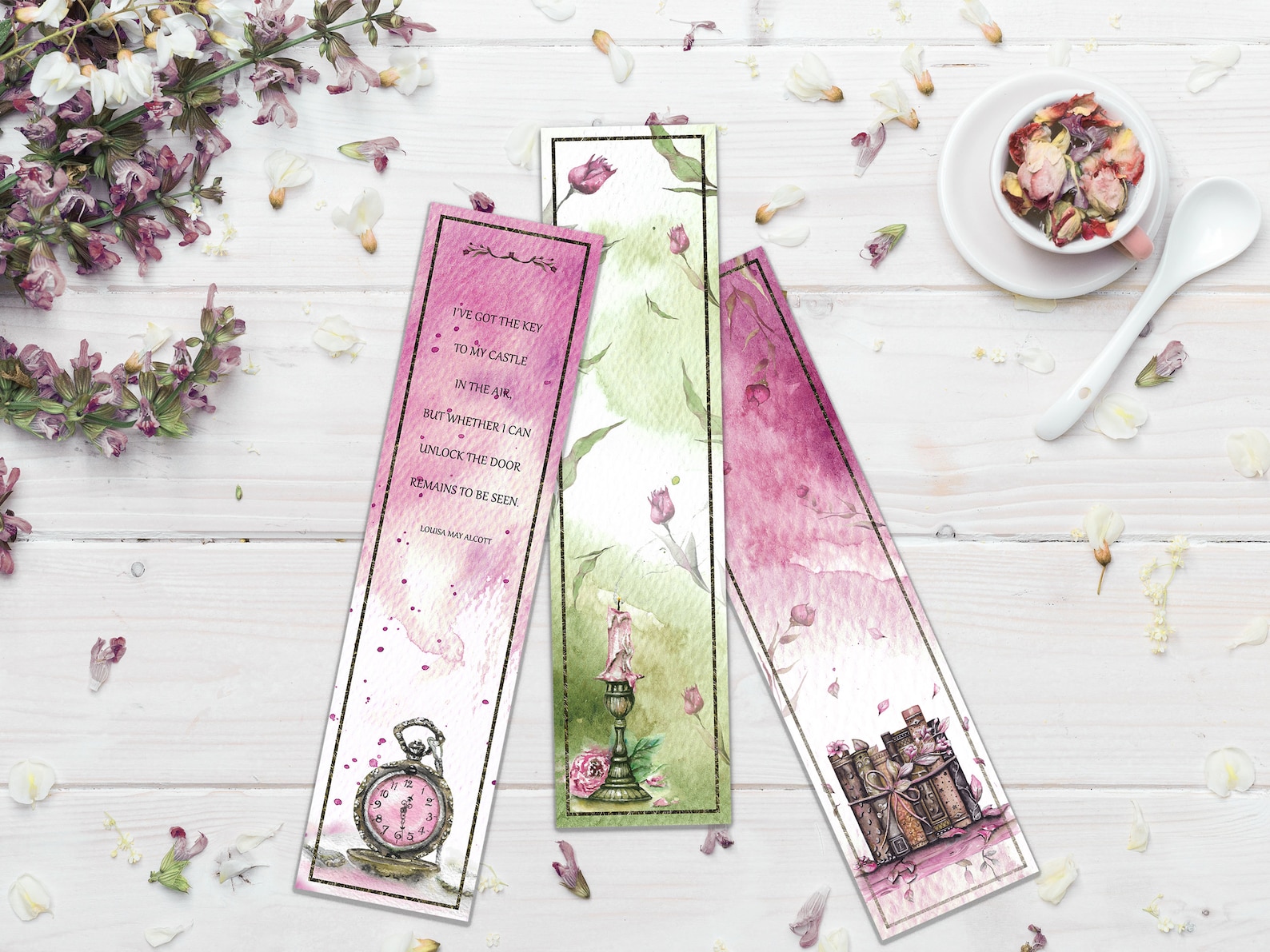 Printable Vintage Bookmarks With Watercolor Illustrations - Etsy