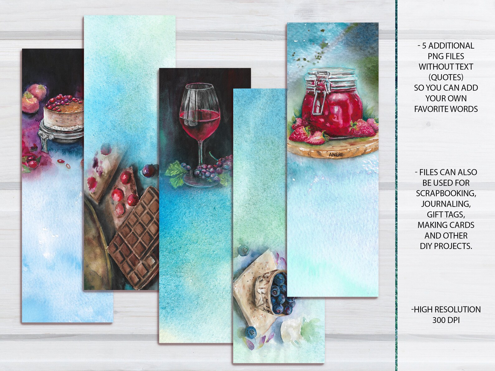 Printable Bookmarks With Food Watercolor Illustrations, Dessert Cards ...