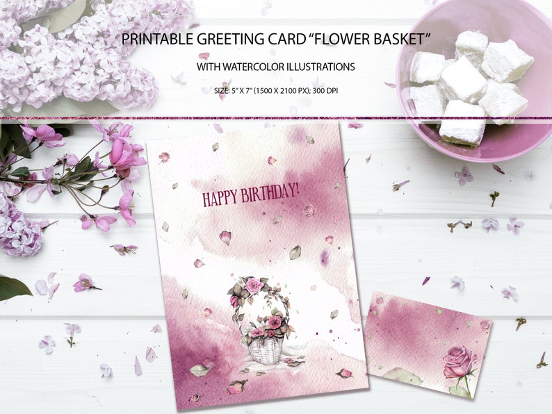 Happy Birthday Card, Printable Greeting Card, Digital Download, Flower