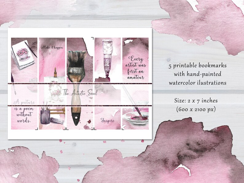 Printable Bookmarks for Artistic Souls, Set of 5 Digital Bookmarks, for ...