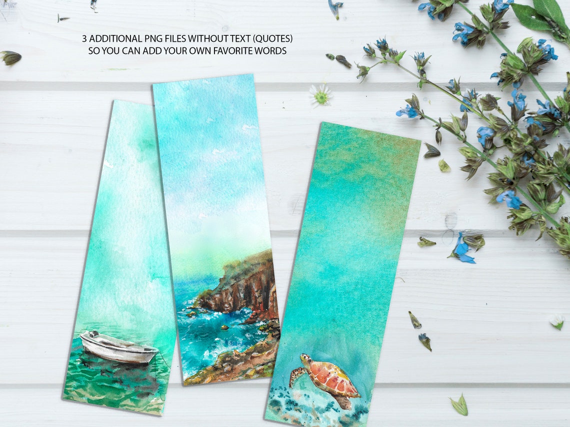 Printable Bookmarks With Watercolor Illustrations Summer Sea | Etsy