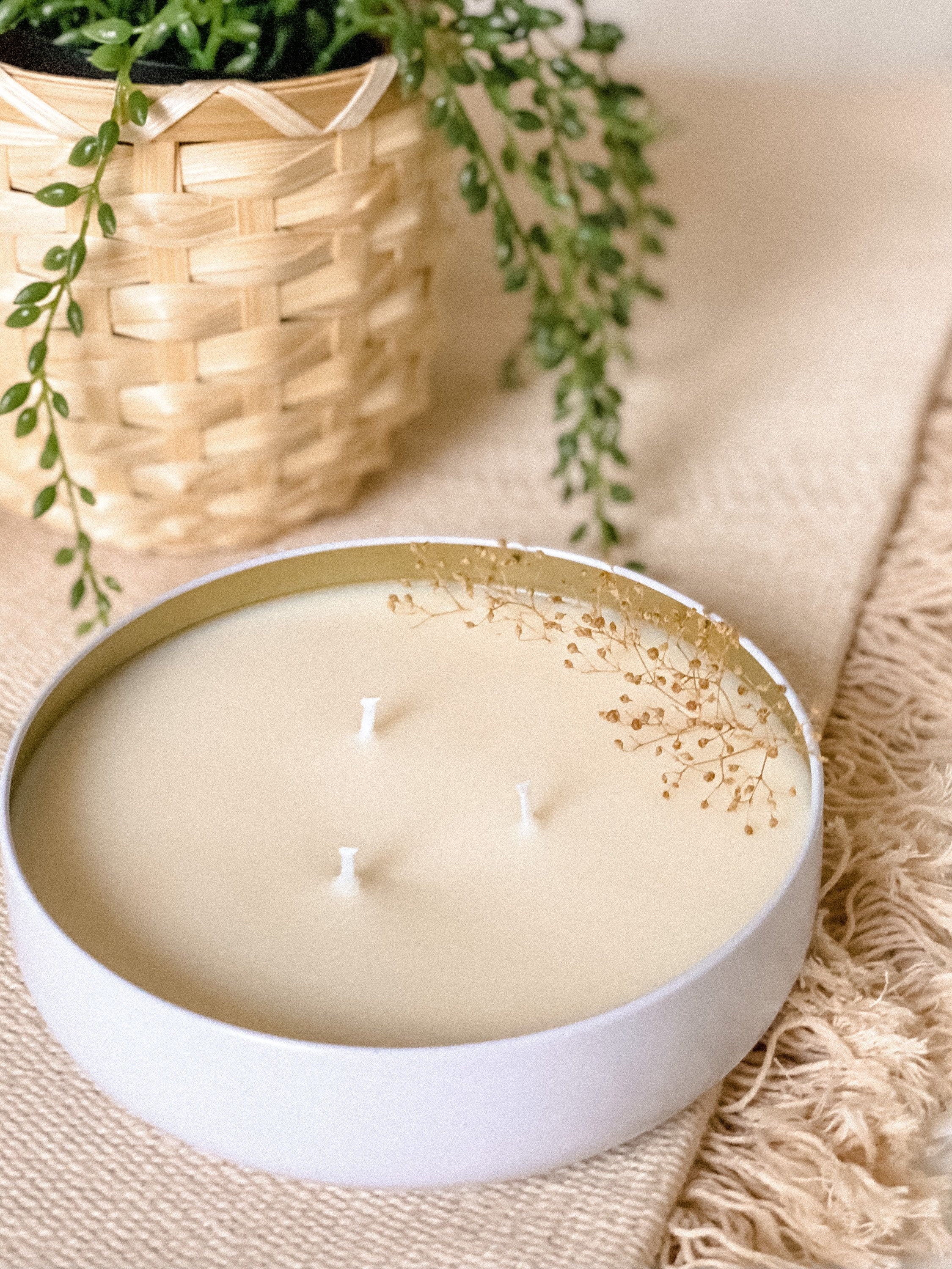 Handpoured Soy Wax Candle Three Wick Candle Large White Etsy
