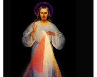 8 by 10 Divine Mercy Image Linen Textured