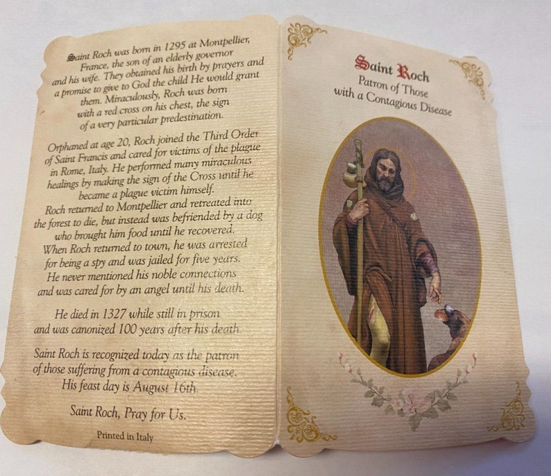Saint Roch Patron of Plagues Prayer Card Medal New Etsy