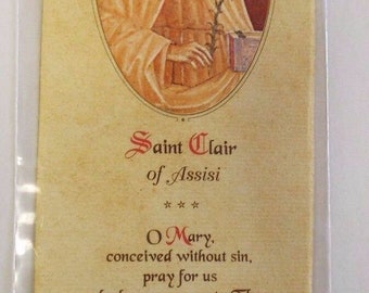 Saint Clare of Assisi Prayer Card with Medal, New from Italy