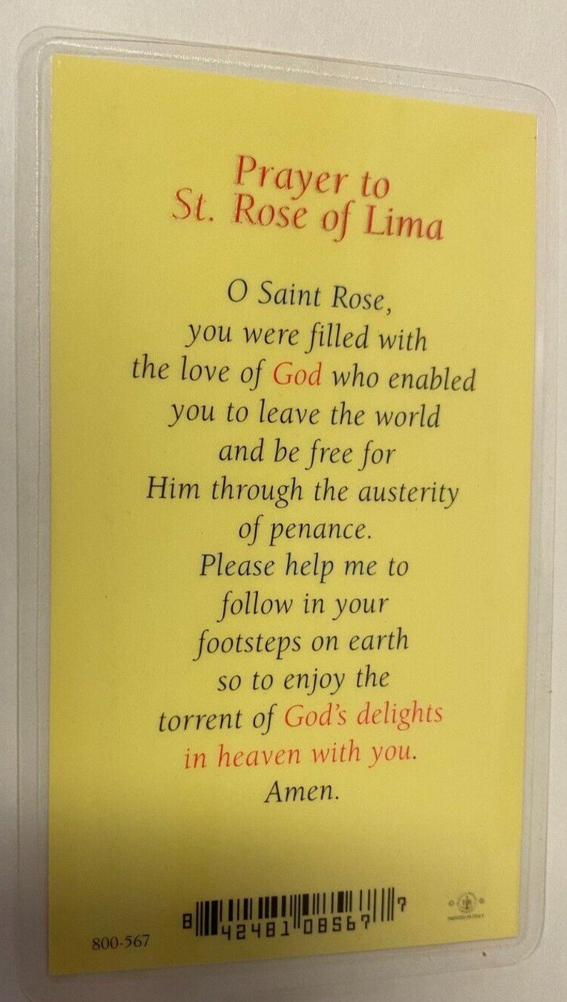 Saint Rose of Lima Laminated Prayer Card New Etsy Australia
