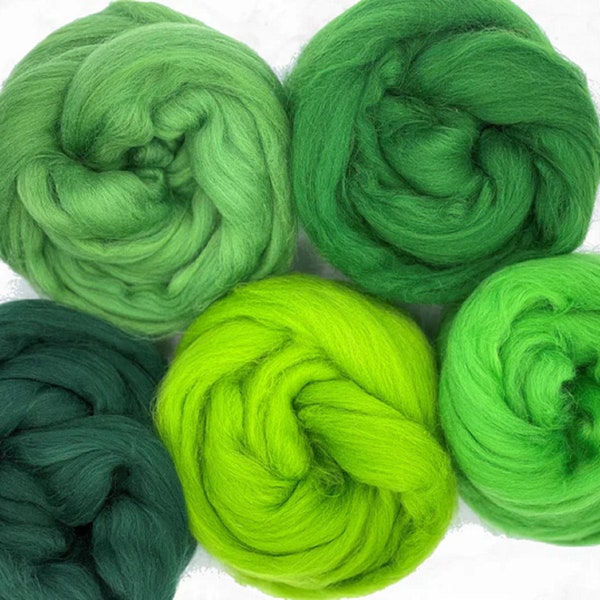 Mixed Merino Wool Variety Pack | Perfect Wool Roving for Spinning, Felting, Weaving and Crafting (Grand Green (Greens), 250 Grams)