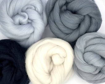 Mixed Merino Wool Variety Pack | Perfect Wool Roving for Spinning, Felting, Weaving and Crafting (Hazy Gray (Grays), 250 Grams)