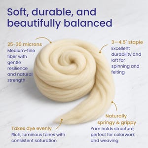 Revolution Fibers | 100% Natural Wool Roving (Approx 1 lb / 16oz) – Corriedale Spinning Wool Top, Premium Core Wool for Felting & Spinning zdjęcie 2