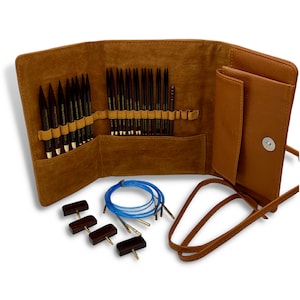 Revolution Fibers Premium Artisan Rosewood Interchangeable Circular Knitting Needle Set with Leather Carrying Case (29 Piece Set)