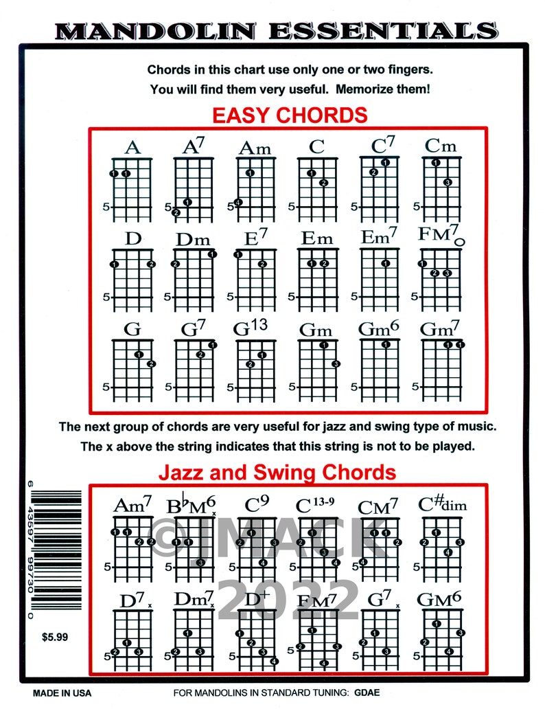 Mandolin Chord Chart for Mandolin Etsy