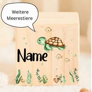 Hucha de madera con forma de cerdito para bautizo, regalo personalizado para nacimiento de bebé, niño y niña, océano y mar