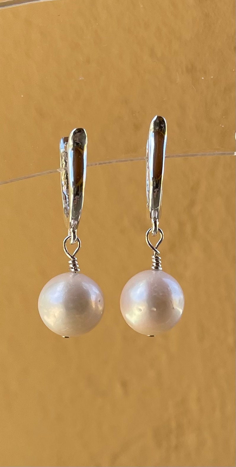 Pearl Earrings Round White Hanging Pearls Earrings Etsy