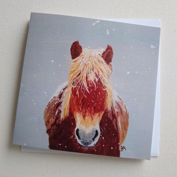 Christmas Card New Forest Pony in Snow British Wildlife