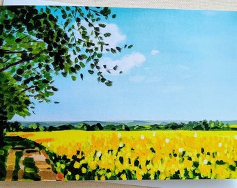 Greetings Card Countryside Yellow Field Original Artwork by Becky Aymes