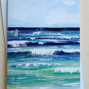 Greetings Card Breaking Waves Beach Original Artwork by Becky Aymes