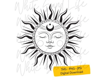 Sun Svg, Mystical Sun Png, Summer Sun Svg File, Sunny Face Svg, Astrological Sun Svg for Shirt, Cut File for Cricut, Svg File for Cricut