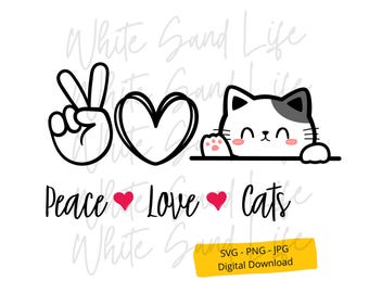 Mamma gatta in formato SVG, Mamma gatta in formato PNG, Pace e amore per i gatti in formato SVG, Clip art per amanti dei gatti, Maglietta con gatto in formato SVG, File SVG per Cricut, File di taglio per Cricut, File SVG per Cricut