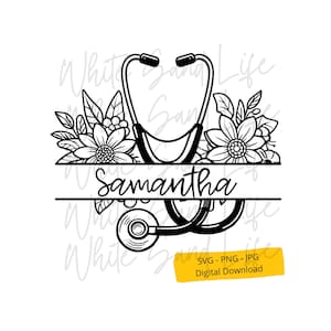 Stetoscopio personalizzato Monogramma Svg, Png medico, Infermiera Svg, Dottore Svg, Cna Svg, File Svg Cricut, File di taglio per Cricut, Svg per Cricut