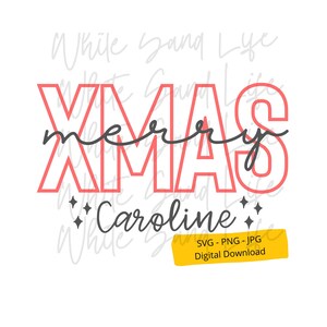 Svg de Feliz Navidad personalizado, Svg de monograma navideño, ideas de camisetas navideñas, Navidad de moda para la familia, archivo Svg personalizable para Cricut