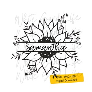 Monograma de girasol personalizado dividido Svg, girasol PNG, clip art de girasol, archivo Svg de camisa Cricut, archivo de corte para Cricut, archivo Svg para Cricut
