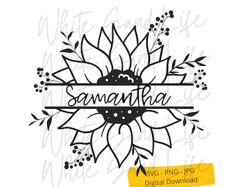 Personalisierte Sonnenblume Split Monogramm SVG, Sonnenblume Png, Sonnenblume Clip Art, Shirt Cricut Datei, Cut-Datei für Cricut, SVG-Datei für Cricut