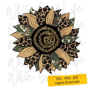 Camo Leopard Sunflower Svg, Army Leopard Sunflower Png, Floral Cricut Svg File, Cut File for Cricut, Svg File for Cricut, Digital Download