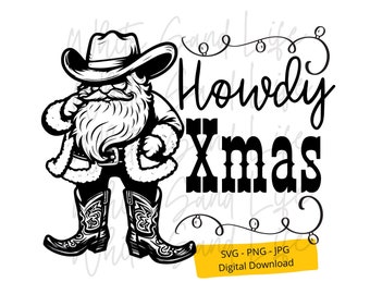 Western Christmas Svg, Archivos SVG de Navidad para camisa, Santa Svg, Cowboy Christmas Svg, Cowboy Santa Cut File para Cricut, Archivo Svg para Cricut
