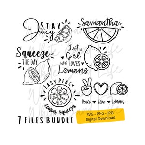 Citron Svg Bundle, Citroncitat Png, Sommar Svg, Citron Clip Art, T-shirt Cricut Svg-fil, Klippfil för Cricut, Svg-fil för Cricut, Tote Bag