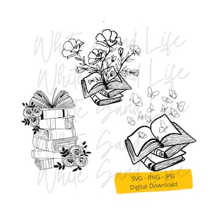 Books Stack Bundle svg, Books Svg, Reading Png, Butterfly Clip Art, Book lover Cricut Svg File, Cut File for Cricut, Book Svg File for Shirt