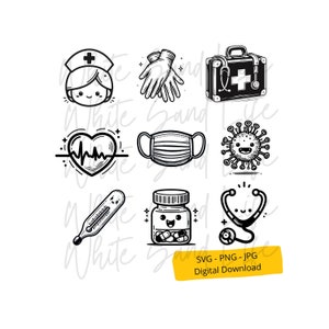 Medical Icons Bundle Svg, Stethoscope Svg, Nurse Png, Doctor Svg, Nursing Svg, Nurse Shirt Svg, Medical Svg, School Nurse Svg, Svg Files