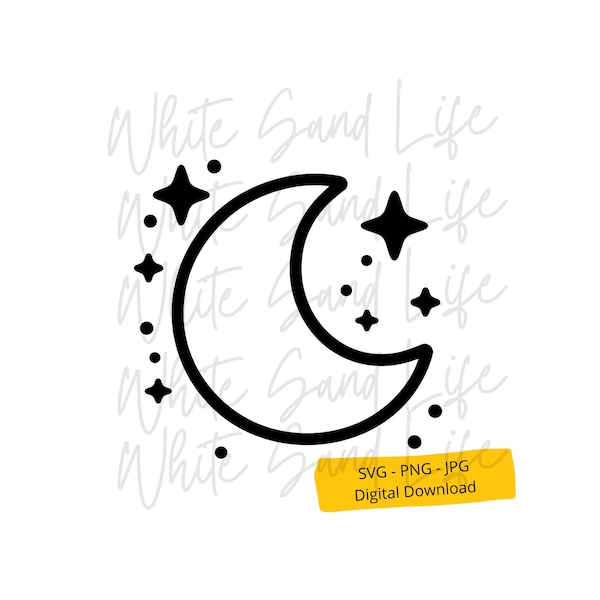 Moon Svg, Moon and Stars Svg, Crescent Moon Svg, Moon Silhouette for T shirt Cricut Svg File, Cut File for Cricut, Svg File for Cricut