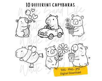 10 Cute Capybara Clipart Bundle PNG SVG JPG | Kawaii Capybara Animals | Digital Download | Cricut Files | Sublimation | Stickers