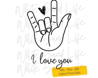 Ik hou van je ASL Svg, ASL Png, Valentines Clip Art, ik hou van je Shirt Svg File, American Sign Svg, Cut File voor Cricut, Svg File voor Cricut
