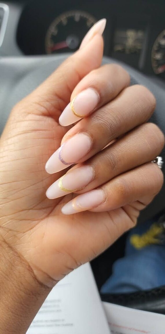 Rainbow Glitter French Tip Press on Nails Almond Etsy