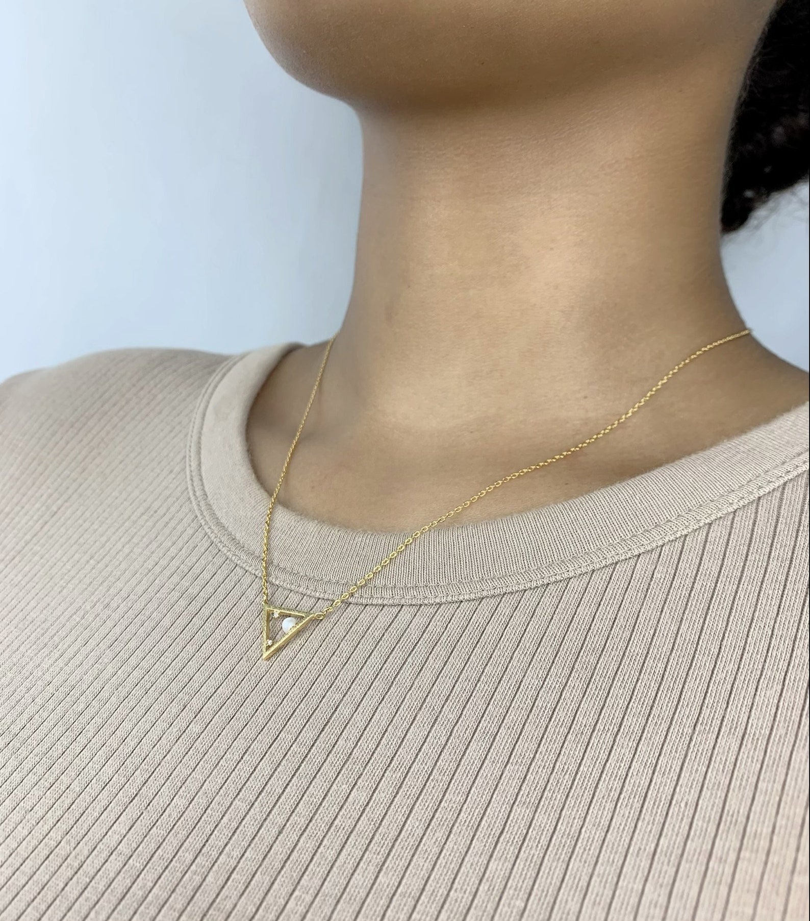 Triangle Pearl and Crystal Necklace Etsy