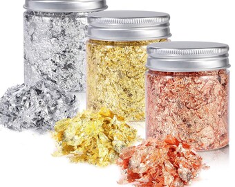 Metallic Foil Flakes 30 Gram Set of (Gold, Silver and Copper) for Resin, Nail Arts, Painting, Gilding and, Crafts