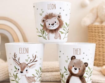 Kinderbecher Tiere, Trinkbecher aus Kunststoff, personalisiert mit Namen,Kindergartenkinder, Zahnputzbecher
