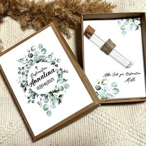 Individuelle Geschenkbox |Geldgeschenk zur Kommunion | Konfirmation | Taufe | Jugendweihe| Firmung | Kartenbox mit Reagenzglas