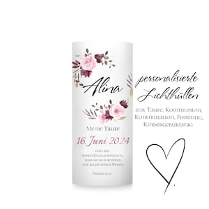 Lichthüllen Blumenkranz| Windlicht personalisiert (ab 2 Stück) zur Taufe, Geburt, Hochzeit und Kommunion